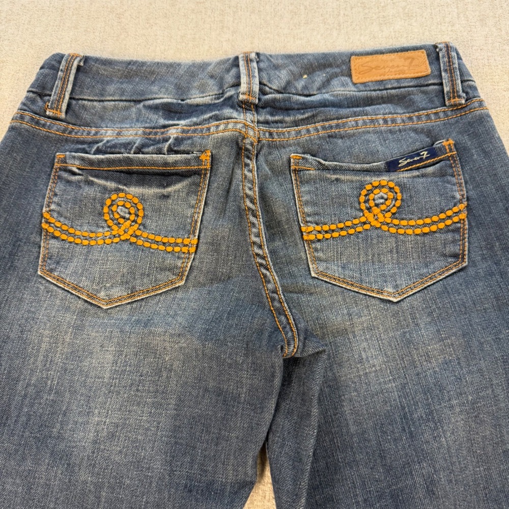 Seven7 Bootcut Jeans Women 26 Blue Medium Wash Low Rise Embroidered Pocket